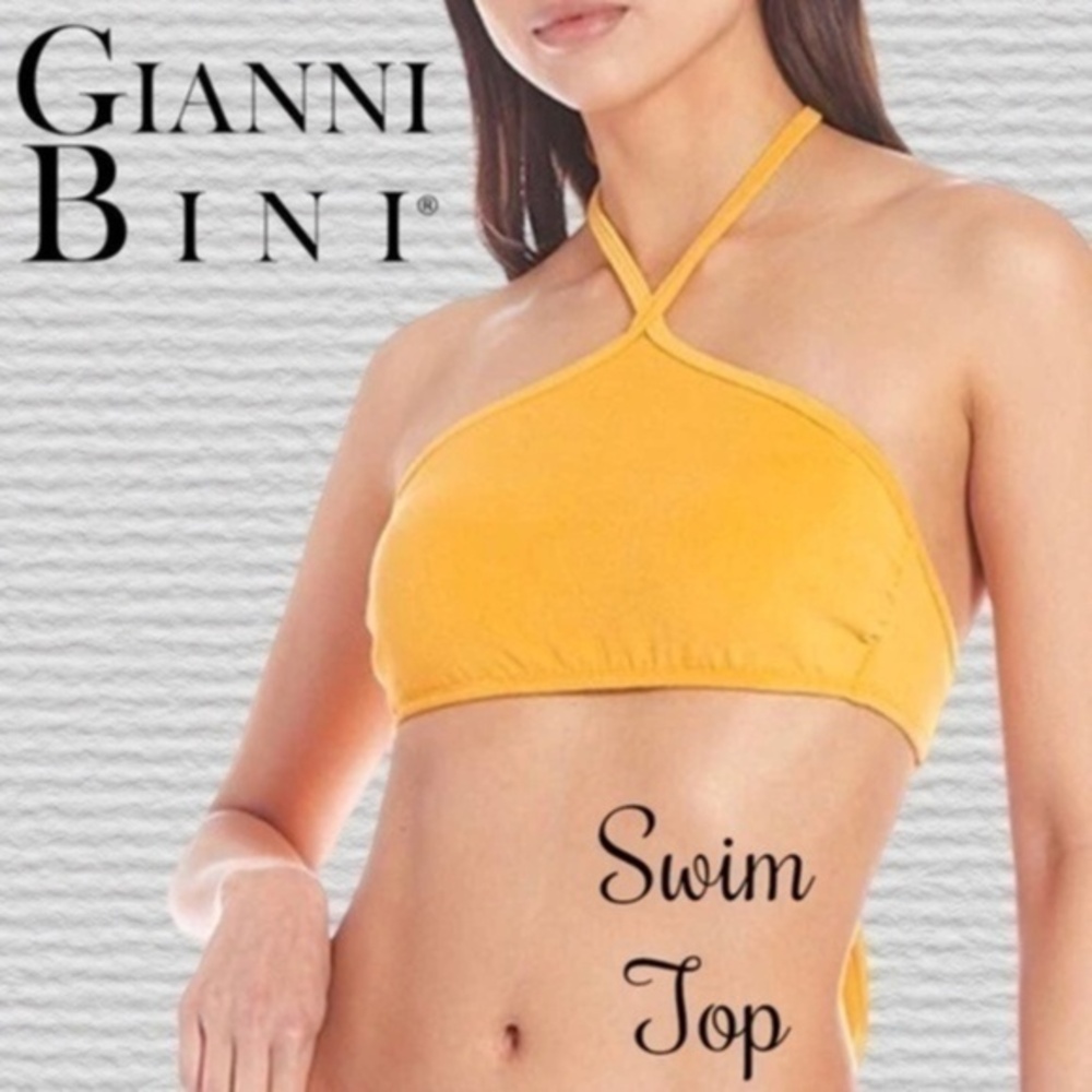 GIANNI BINI Gold Terry High Neck Tie Back Halter Style Swim Top NWT/Md